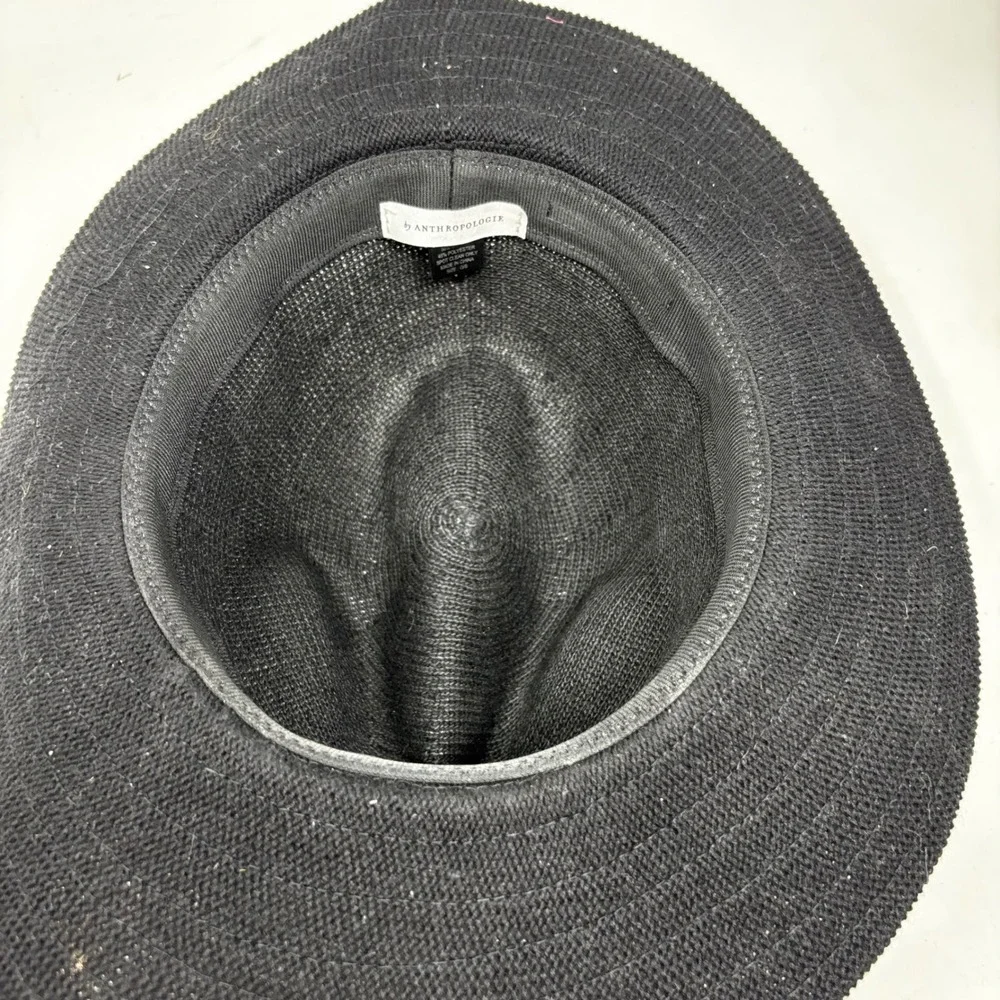 Anthropologie Black Fedora Hat One Size Brown‎ Faux Leather Band Cotton Mesh